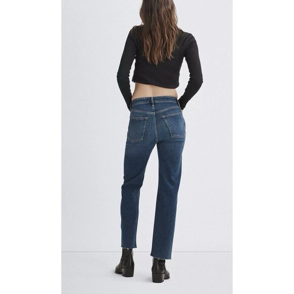 Rag And Bone Jeans Size 27 Blue Denim Harlow Mid Rise Straight Leg Raw Hem USA - Picture 12 of 13